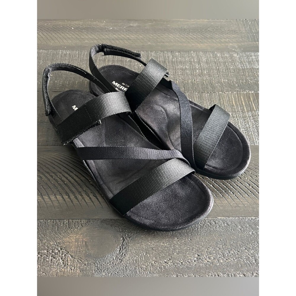 Merrell Womens 9 Black Sport Sandals Adjustable Hiking Walking Travel Comfort